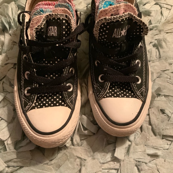 LAST CHANCE Black polka dot multi tongue Converse All Star sz6 - Picture 2 of 4
